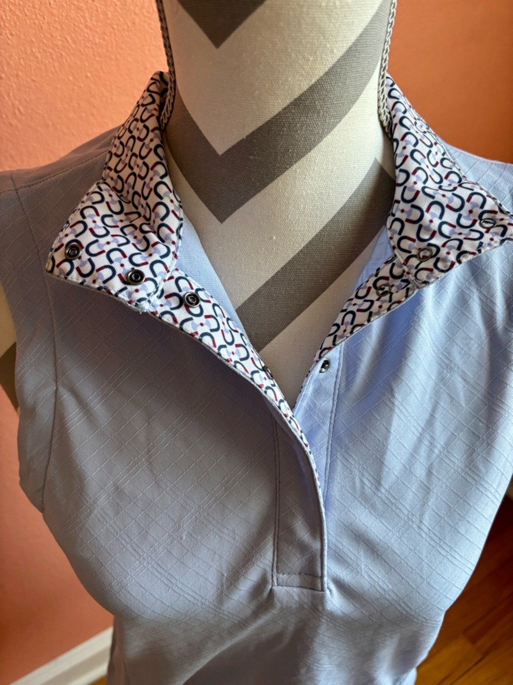 Kerrits Light Blue Sleeveless Polo with Printed Collar - Picture 3 of 6